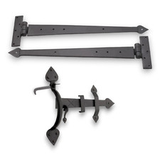 18” Gothic T Hinges with Suffolk Thumb Latch Door Set Arrow End Hand Forged Bees