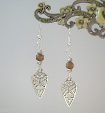 Tribal Charm Wood Bead Dangly S/P Earrings - Ethnic Native Boho