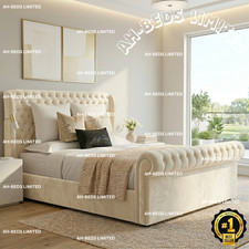 Luxury Sleigh Bed Plush Velvet