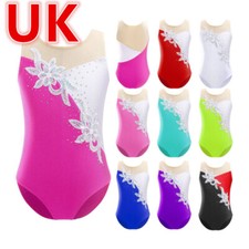 UK Kid Girls Gymnastics Leotards Rhinestone Figure Skating Dance Ballet Bodysuit