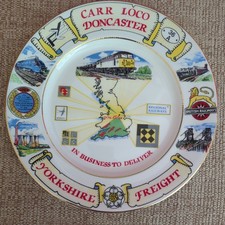 Edwardian China Decorative Plate showing Carr Loco Doncaster Railway & Brochure