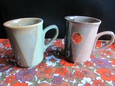 Scarce Pair Fosters Studio Pottery Dipped Mugs Mid-Century - One With Label Rare