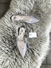 Zara Silver Metalic Mesh Ankle Strap Ballerinas Sandals UK6 EU39 US8 # 339 