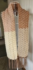 REDUCED Ends 4/12 Hand Made Crochet Scarf, Wool Mix,Naturals, Ombre, Tassells