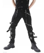 Men's Gothic Cyber Chain Pant Handmade Black White Electro bondage Rave Trousers