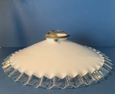 Vintage French Pendant Milk White Glass Coolie Lampshade Clear Pie Crust Edge