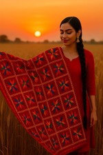 Hand Embroidered Red Phulkari