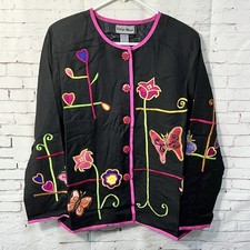Indigo Moon Size Medium Jacket New NWT Black Pink Butterfly Beaded QVC