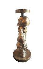 MARTHA STEWART SILVER STACKED SKULLS CANDLE HOLDER HALLOWEEN PROP DÉCOR H680