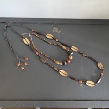 One Button Wooden Beaded Statement Necklace X2 Artsy Boho Chunky Layering