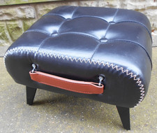 BLACK FAUX LEATHER FOOTSTOOL
