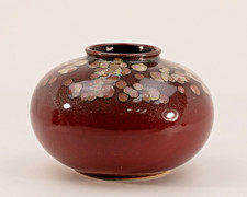 Vintage West German Burgundy Ceramic Squat Vase with Crystalline Glaze,690-12
