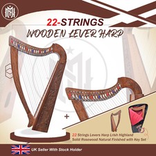22 Strings Harp Levers irish Highland Solid Rosewood Natural With Key Set