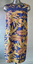 SIZE 12 NEXT BLUE YELLOW TROPICAL PRINT LINEN BLEND SHIFT SUN DRESS SUMMER HOLS