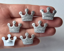 Craft Buttons SILVER GLITTER CROWN King Queen Princess Royal Sewing Card Making