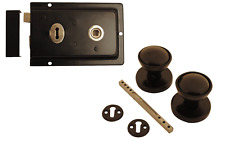 Shed Door Lock with Black Knobs Rim Lock 6" x 4" with 2 Keys and Rim Knob Set