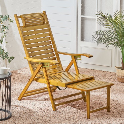 Wooden slat sun lounger - wooden, deck