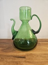 Vintage Circa 1940s Spanish Green Blown Glass Oil Pourer Cruet Jug