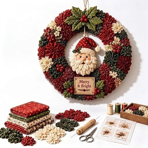 Handmade fabric poke wreath - fabric,