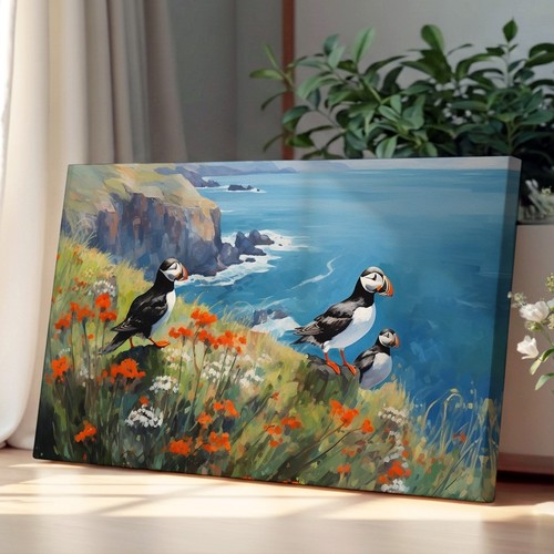 Puffin landscape canvas - puffin, wall
