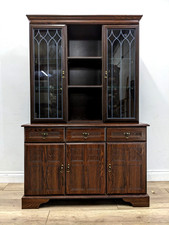 DISPLAY CABINET Glazed Door Retro Wall Unit Glass Shelves 3 Drawers Cupboards