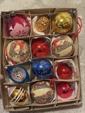 12 mix Vtg large Mercury Glass Concave Christmas Baubles Retro Boxed Decorations
