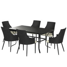 Outsunny 6 Seater Garden Furniture with Cushions, Parasol Hole, Cream White