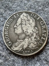 1745 George II Half Crown Coin. LIMA with NONO Edge. Great Condition