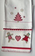 Nwot 2 Laura Ashley Cream embroidered Christmas themed tea towels cloths 65 x 50