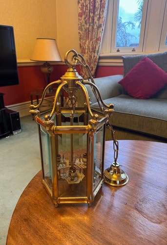 Brass hexagonal hall lantern - brass,