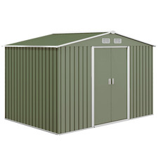 9 x 6FT Garden Metal Storage Shed Tool Box Foundation Vent & Doors  Green