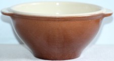Vintage French 'Emile Henry' Brown Stoneware Handled Bowl
