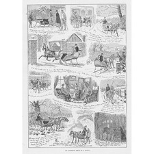 CHRISTMAS Drive in a Sleigh - Antique Print 1892