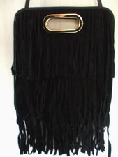 JIGSAW Bag, Black, Suede, Fringed with shoulder strap