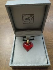 Lalique Red Heart Pendant with Black Cord and Box