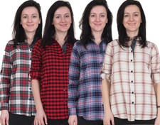 Ladies Flannel Shirts 100% Cotton Checked Premium Casual Size 6-16 Relaxed Fit