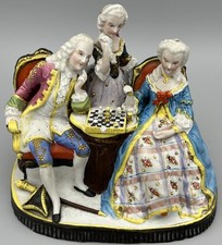 Antique German Bisque Group Figurine Figure Chess Player Repaired Hand 13cm tall