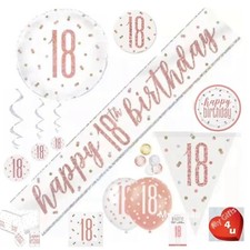 Rose Gold 18th & Happy Birthday Party Decorations White Buntings Banner Balloons