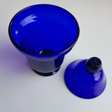 Antique  Blue Thomas Webb Cobalt Glass Art Deco jar pot inkwell 10cm England
