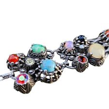 SILVER MIRACLE BRACELET SCOTTISH GLASS GEM AGATE STYLE WIDE CUFF JEWELLERY 70S