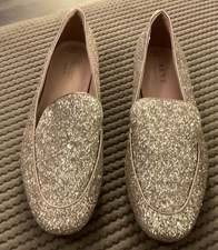 Next Ladies Glitter Gold Loafers Shoes Size 5 Wide BNWT