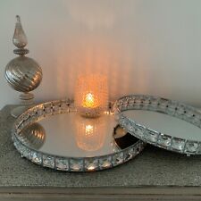 Jewel Rim Silver Mirror Plate Tray Contemporary Candle Votive Centrepiece 