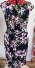 Floral Wrap Dress Uk 14 Rose  Stretch pink blue Connected Apparel 