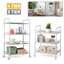3/4 Tier Slim Kitchen Food Storage Trolley Cart Rack Tray Shelf Rolling Wheel