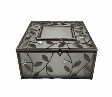 PRETTY FROSTED GLASS & METAL DAISY FLOWER TRINKET / TREASURE BOX MIRROR BASE