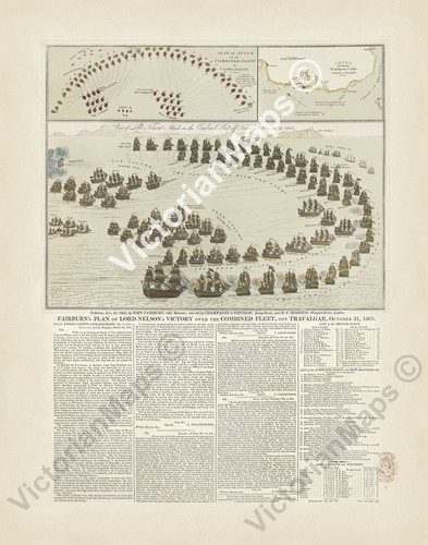Antique map trafalgar battle - map,