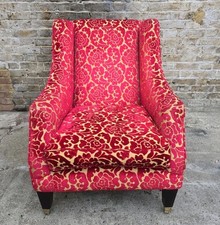 Laura Ashley Floral Fabric Red And Gold Wingback Armchair