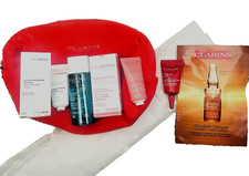 CLARINS 🦋 Gift Set Mask Moisturiser Serum Eye Cream Make up Remover Bag - NEW