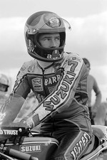 Barry Sheene sits on his