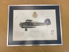 Three Channel Dash survivors + aircrew signed on framed Fairey Swordfish print 